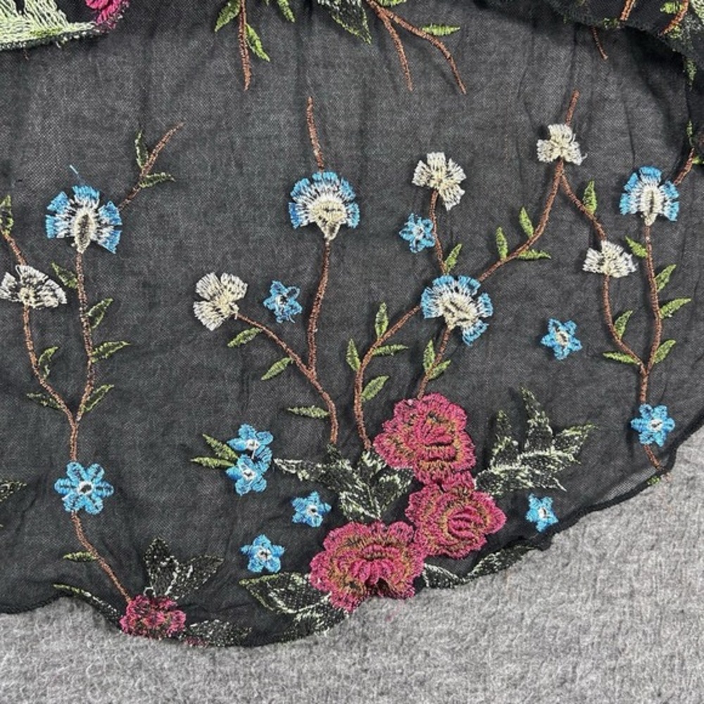 VTG Women's Embroidered Floral Cardigan M Sheer Black Whimsigoth Witchy Boho - Picture 3 of 9